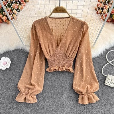 Blusa de Chifón Cruzada con Lunares