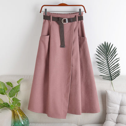 Falda Midi con Cinturón y Bolsas