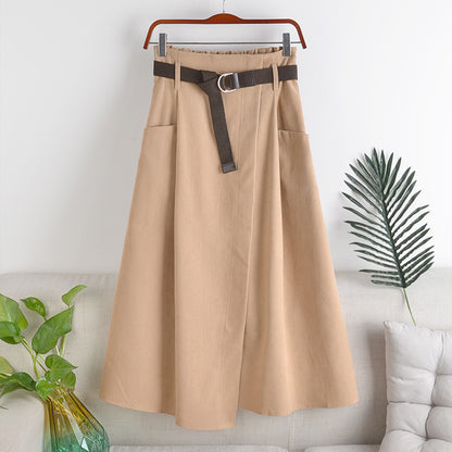 Falda Midi con Cinturón y Bolsas