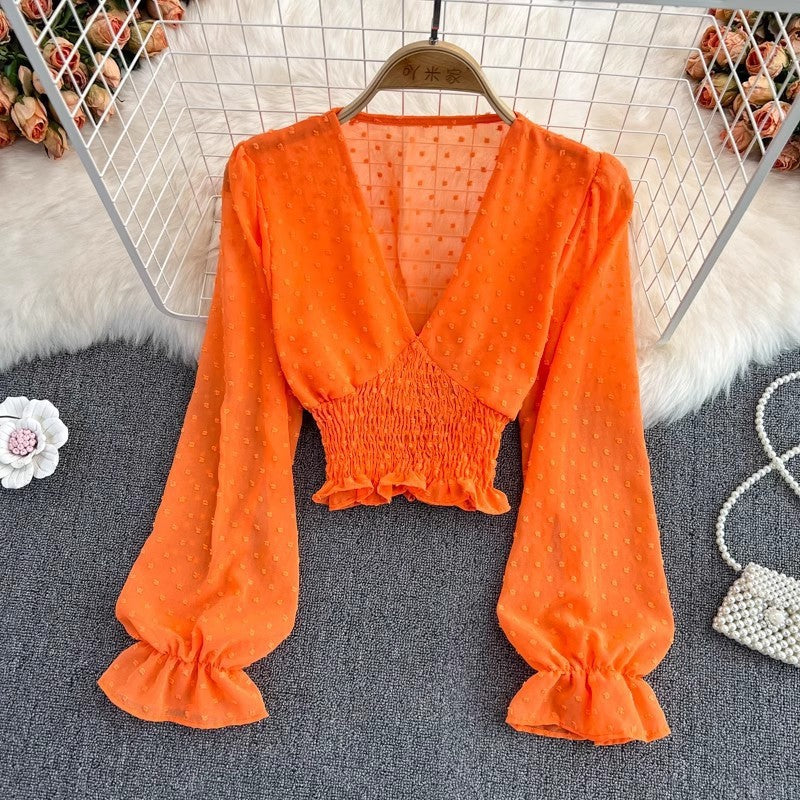 Blusa de Chifón Cruzada con Lunares