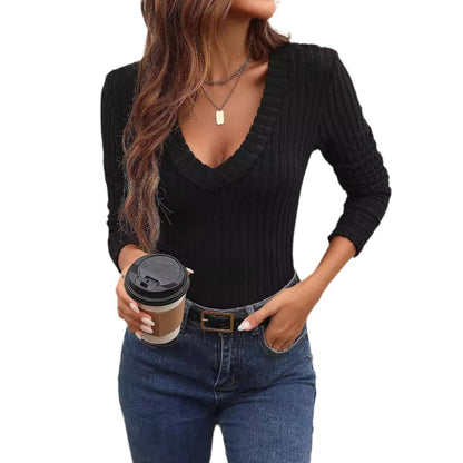 Camiseta elegante de manga larga, cuello en V