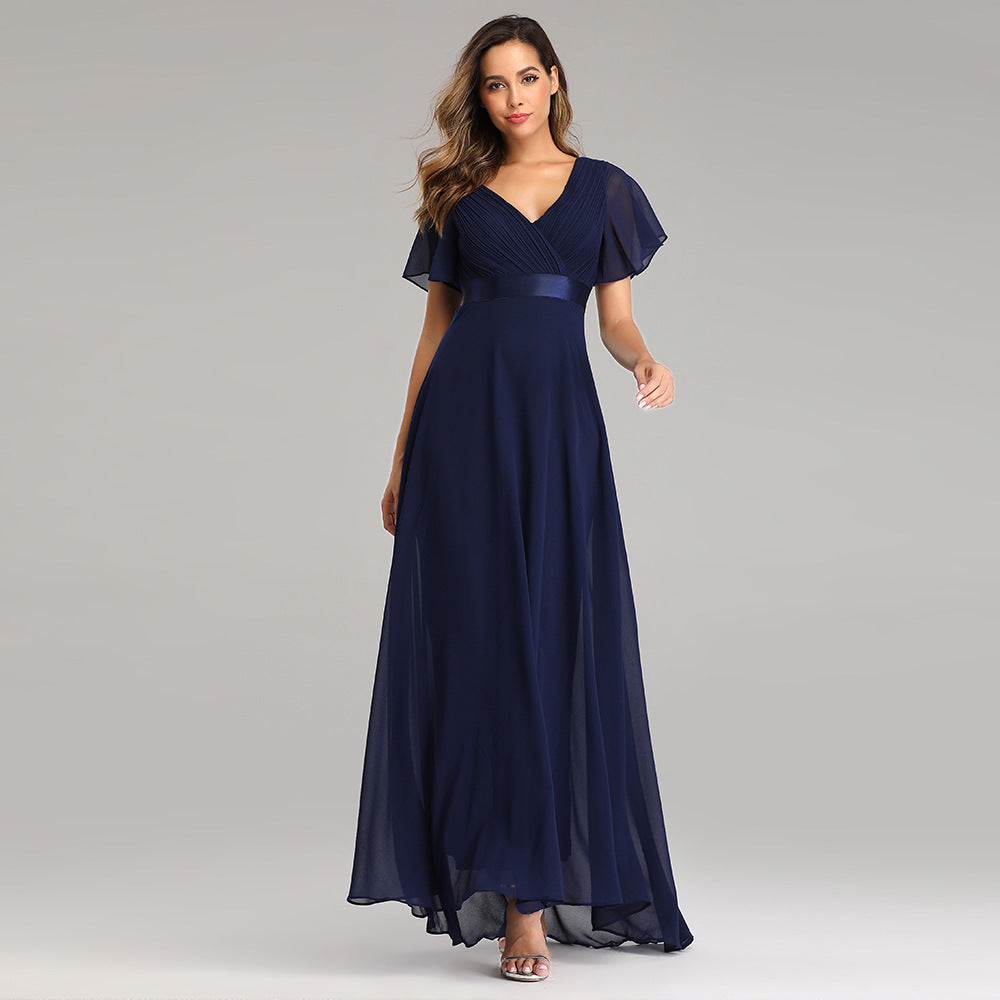 Vestido Largo Elegante de Chifón con Mangas Acampanadas