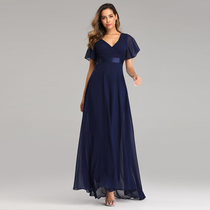 Vestido Largo Elegante de Chifón con Mangas Acampanadas