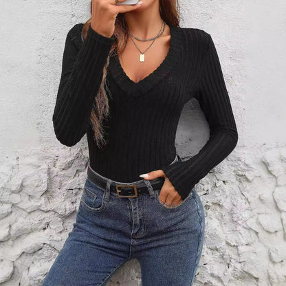 Camiseta elegante de manga larga, cuello en V