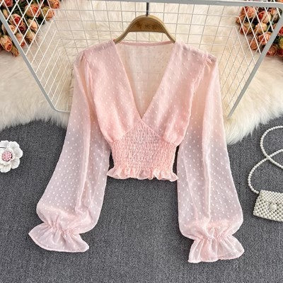 Blusa de Chifón Cruzada con Lunares