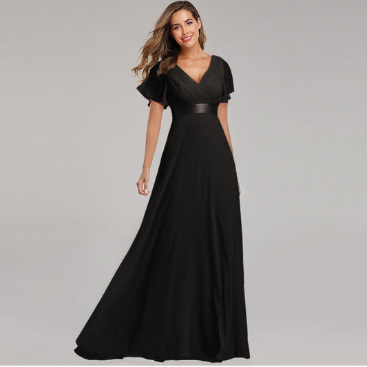 Vestido Largo Elegante de Chifón con Mangas Acampanadas
