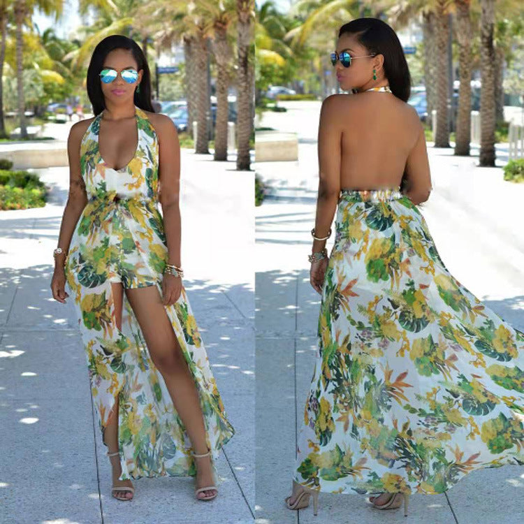Vestido largo de playa con abertura y estampado