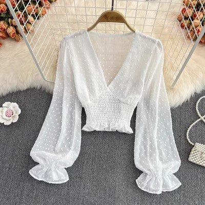 Blusa de Chifón Cruzada con Lunares