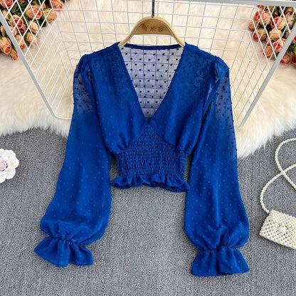 Blusa de Chifón Cruzada con Lunares