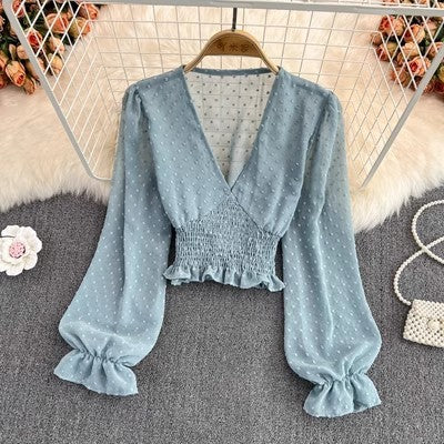 Blusa de Chifón Cruzada con Lunares