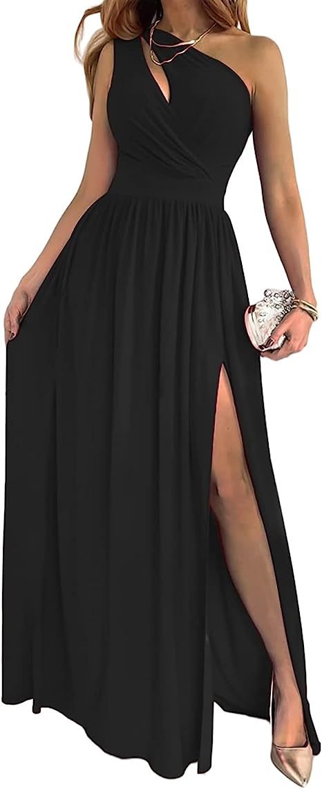 Vestido Largo Elegante Un Hombro con Abertura