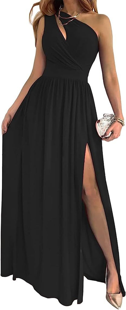 Vestido Largo Elegante Un Hombro con Abertura