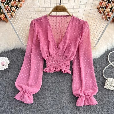 Blusa de Chifón Cruzada con Lunares