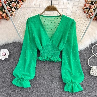 Blusa de Chifón Cruzada con Lunares