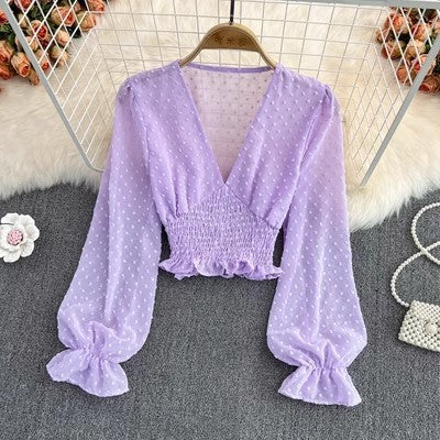 Blusa de Chifón Cruzada con Lunares