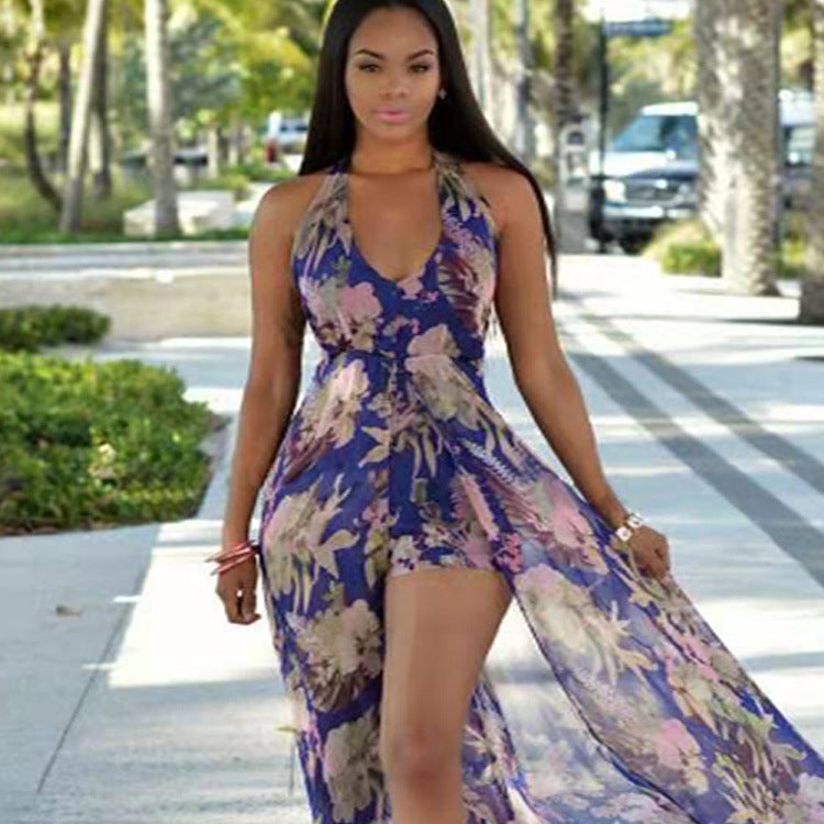 Vestido largo de playa con abertura y estampado