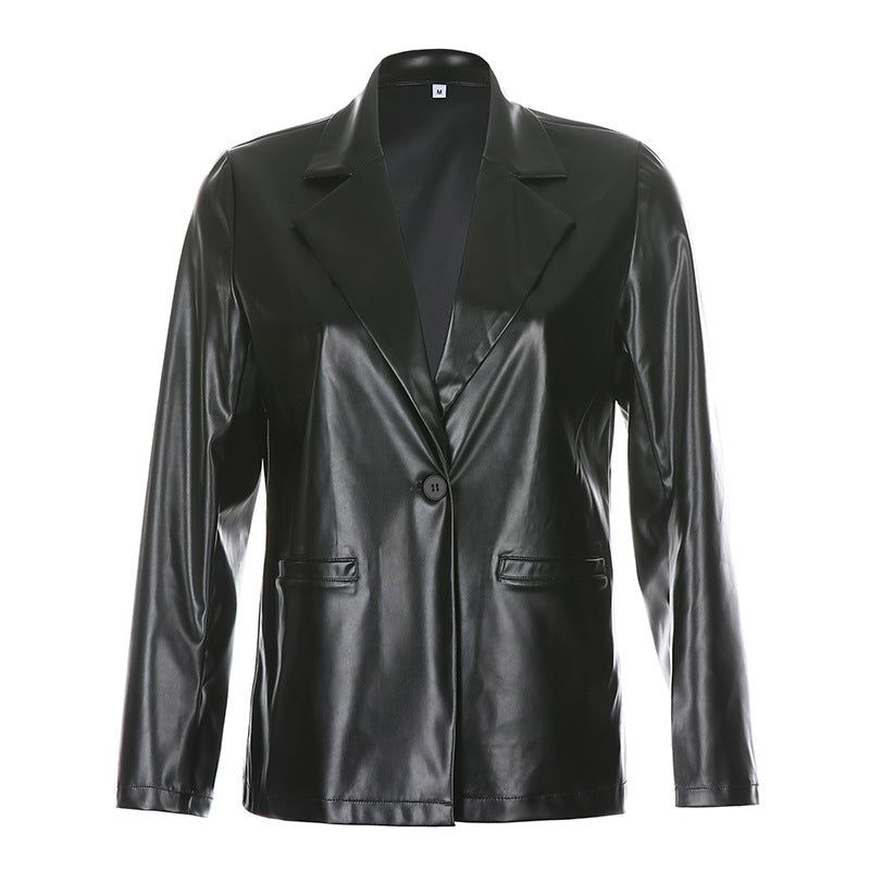 Chaqueta Casual de Cuero con Solapa