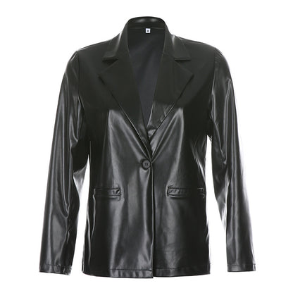 Chaqueta Casual de Cuero con Solapa
