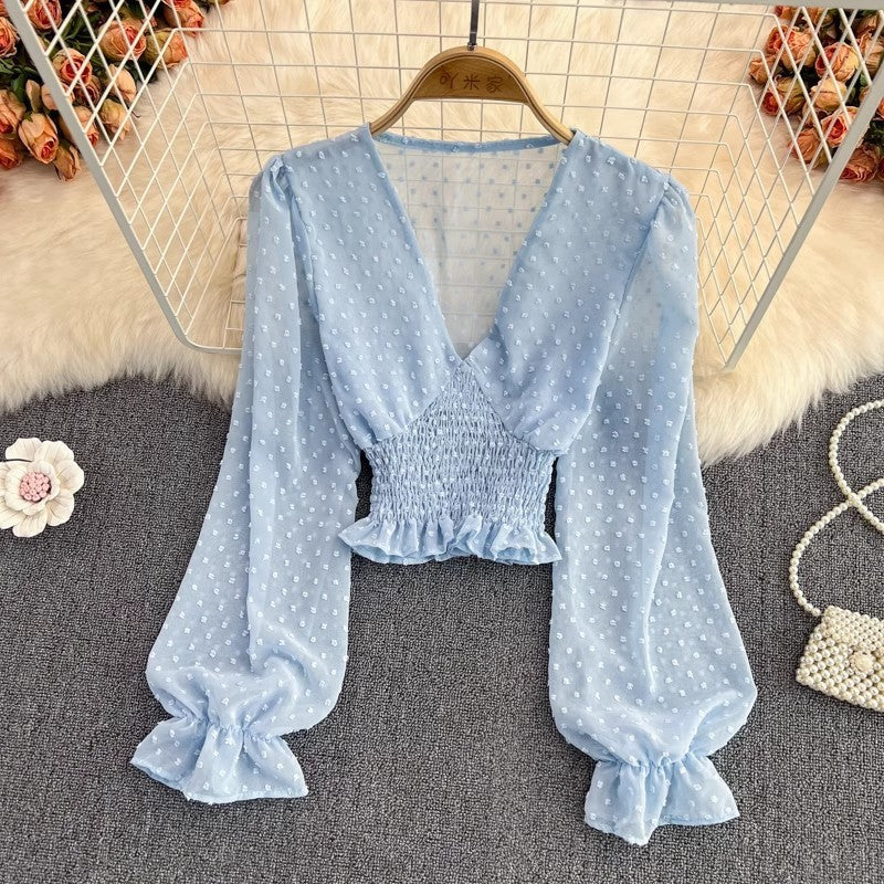 Blusa de Chifón Cruzada con Lunares