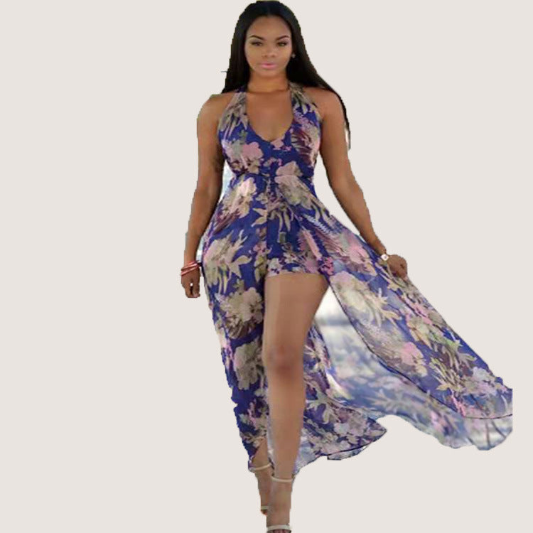 Vestido largo de playa con abertura y estampado