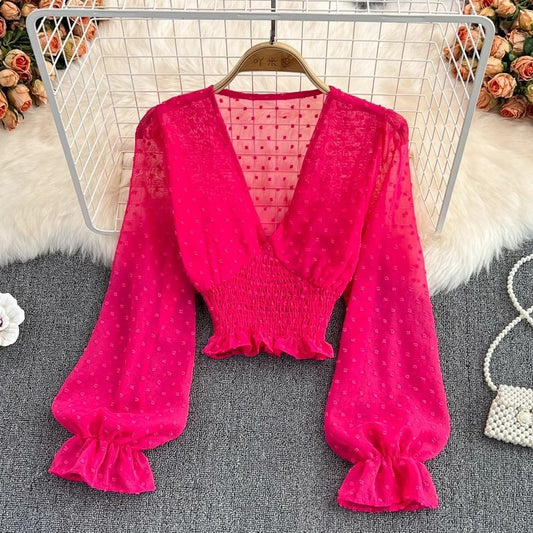Blusa de Chifón Cruzada con Lunares