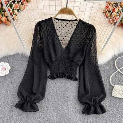 Blusa de Chifón Cruzada con Lunares