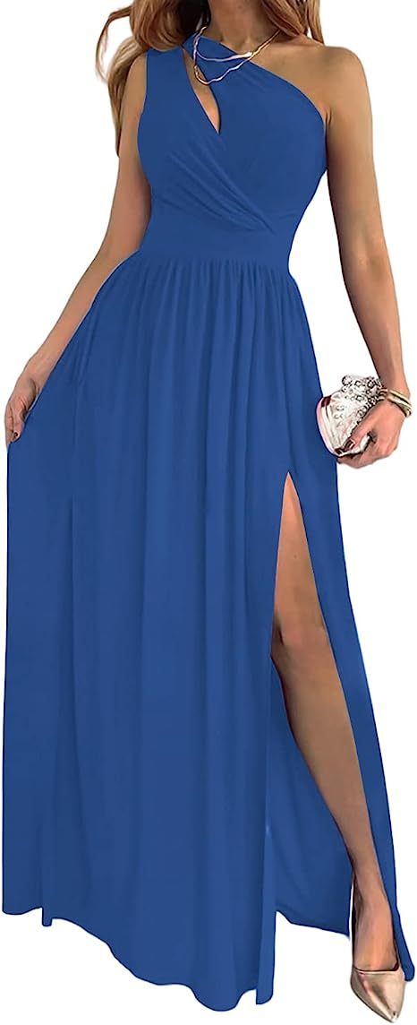 Vestido Largo Elegante Un Hombro con Abertura
