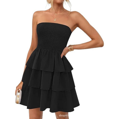 Vestido Corto Sin Hombros Plisado