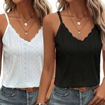 Conjunto 2 piezas top sin mangas V con ojales